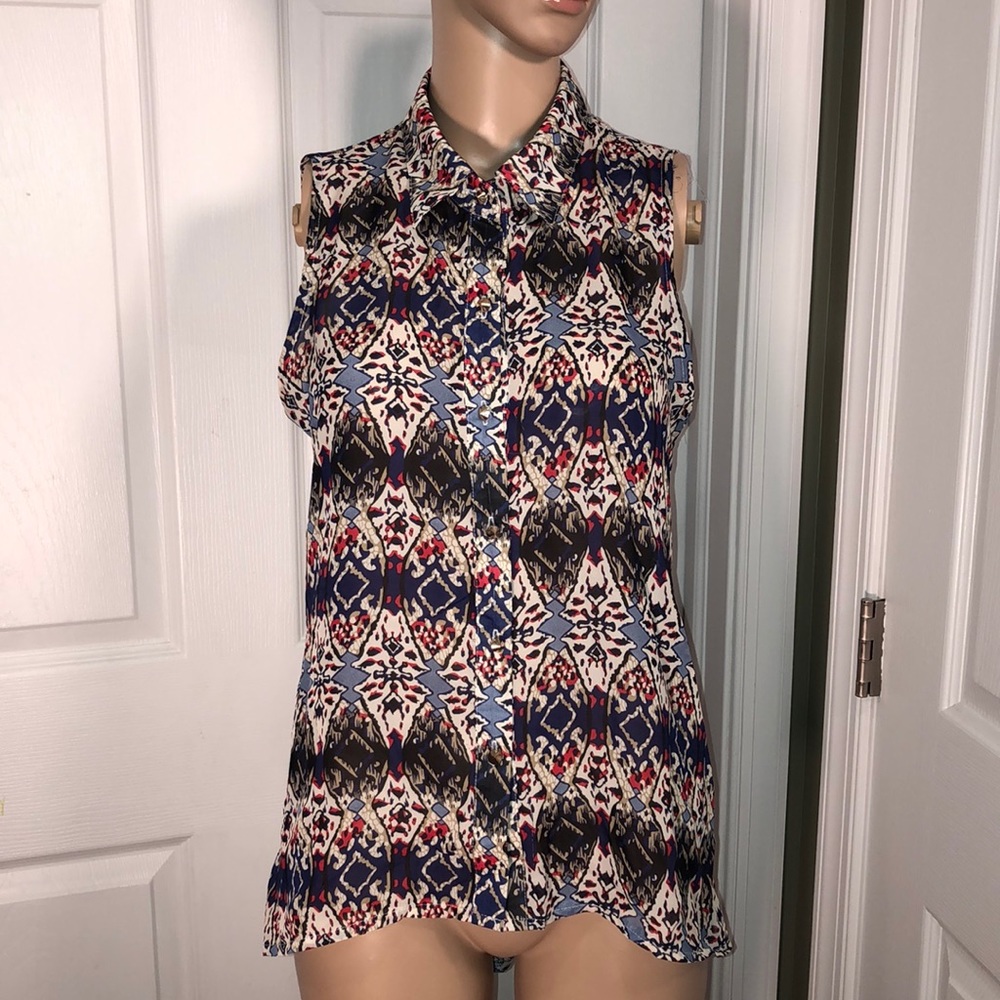 Sans Souci Blue Print Buttondown Top S